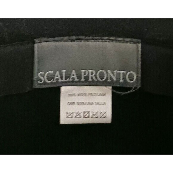 Scala Pronto Blk Wool Felt Wide Brim Hat Blk Leather Clasp Hatband O/S - Picture 5 of 6